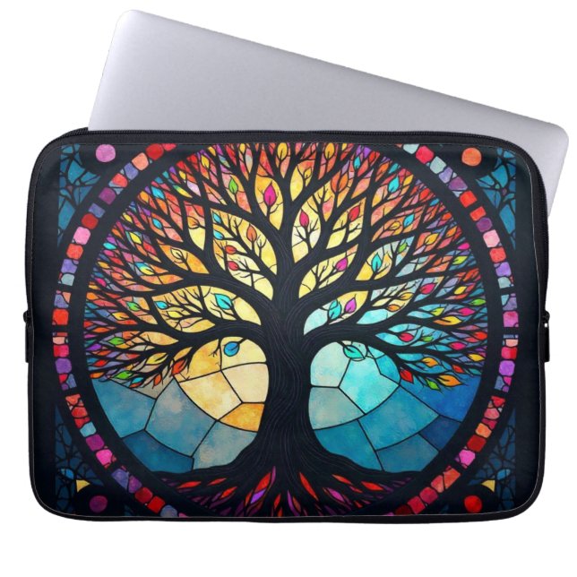 Stained Glass Art, Tree of Life Stained Glass  Laptop Sleeve (Front)