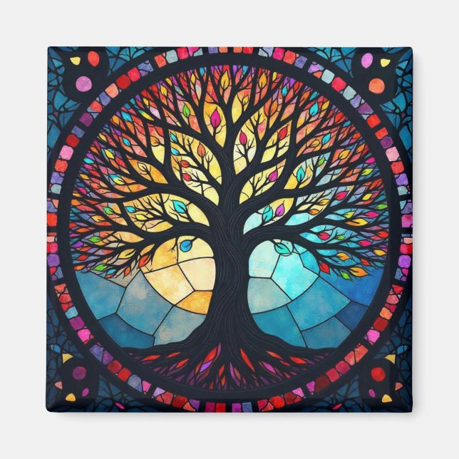 Stained Glass Art, Tree of Life Stained Glass  Magnet (Front)