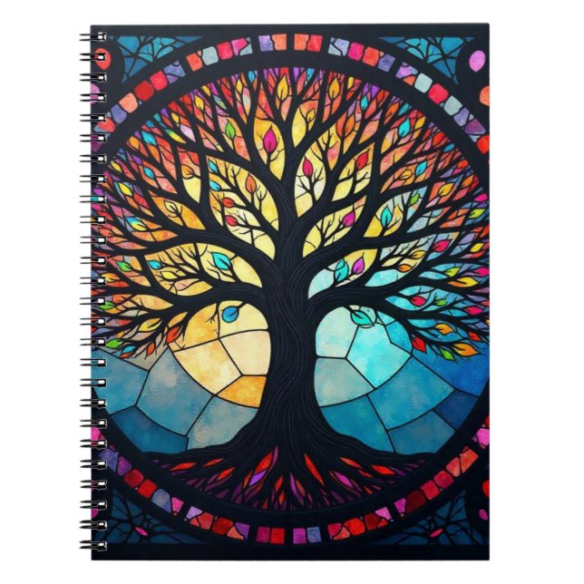 Stained Glass Art, Tree of Life Stained Glass  Notebook (Front)