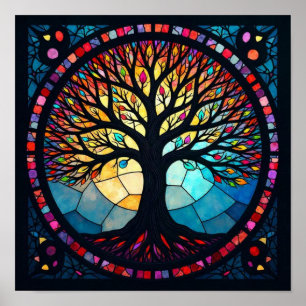 Stained Glass Art, Tree of Life Stained Glass  Poster