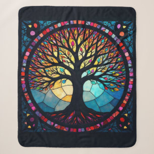 Stained Glass Art, Tree of Life Stained Glass Sherpa Blanket