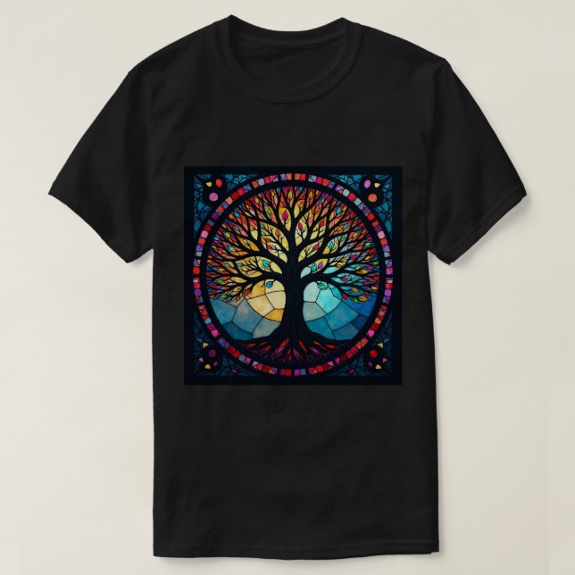 Stained Glass Art, Tree of Life Stained Glass  T-Shirt (Design Front)