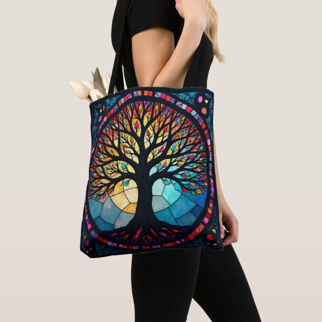 Stained Glass Art, Tree of Life Stained Glass  Tote Bag (Close Up)