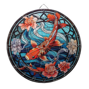 Stained Glass Asian Style Koi Fish and Camellias Dartboard