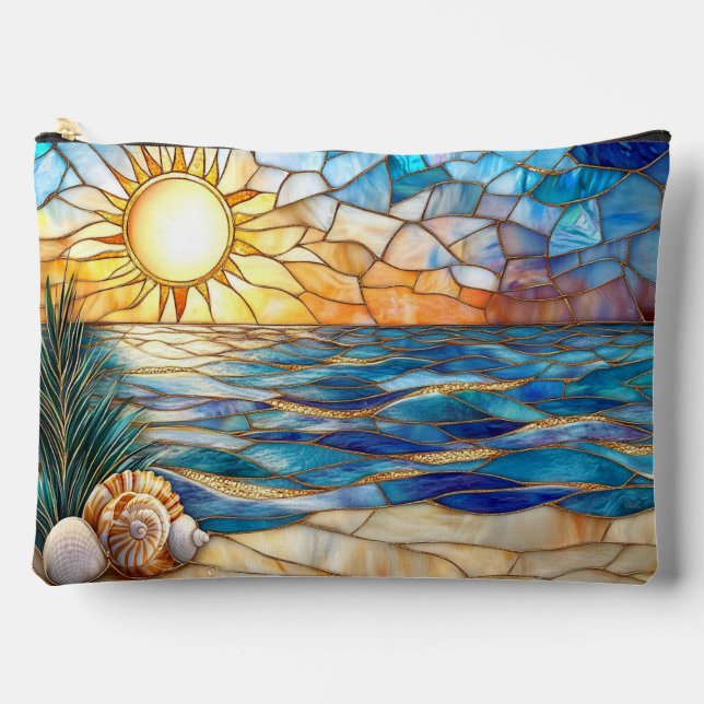 Stained Glass Beach Sunset Accessory Pouch (Front)