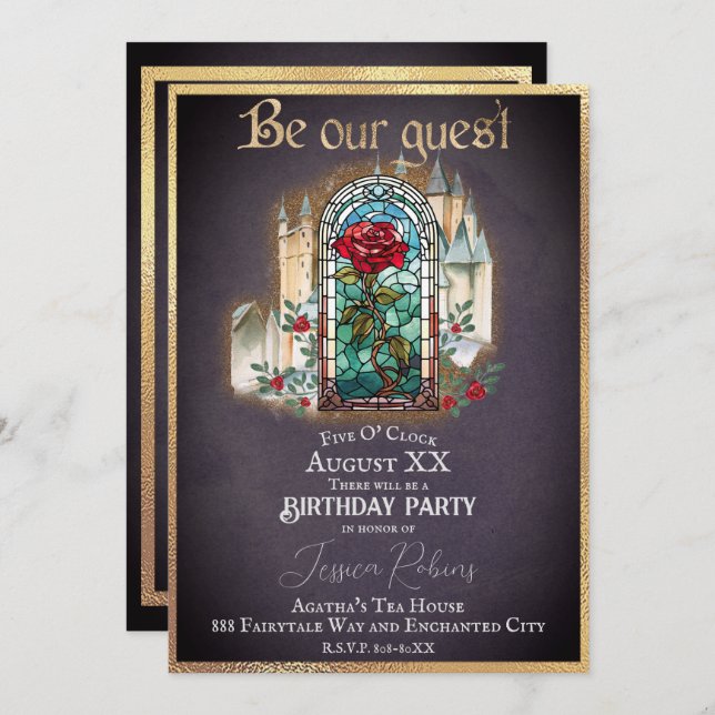 Stained Glass Beauty & the Beast Gothic Castle  Invitation (Front/Back)