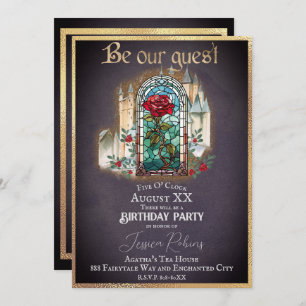 Stained Glass Beauty & the Beast Gothic Castle  Invitation