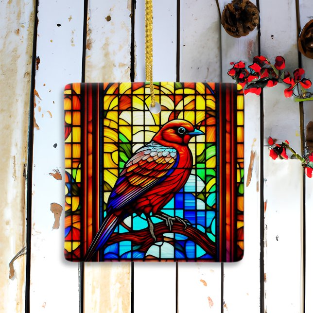 Stained Glass Bird Personalised Christmas Ceramic Ornament (Creator Uploaded)