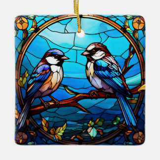 Stained Glass Birds Ceramic Ornament