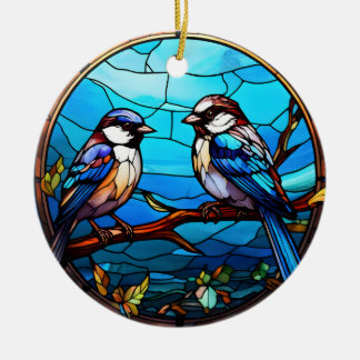 Stained Glass Birds Ceramic Ornament