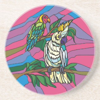 Stained glass birds colourful parrots coaster
