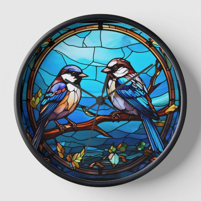 Stained Glass Birds Wall Clock (Front)