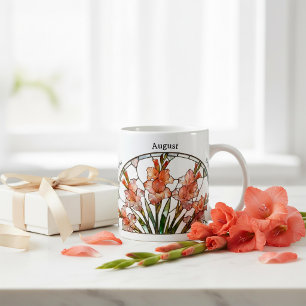 Stained Glass Birth Flower August Gladiolus Name Coffee Mug