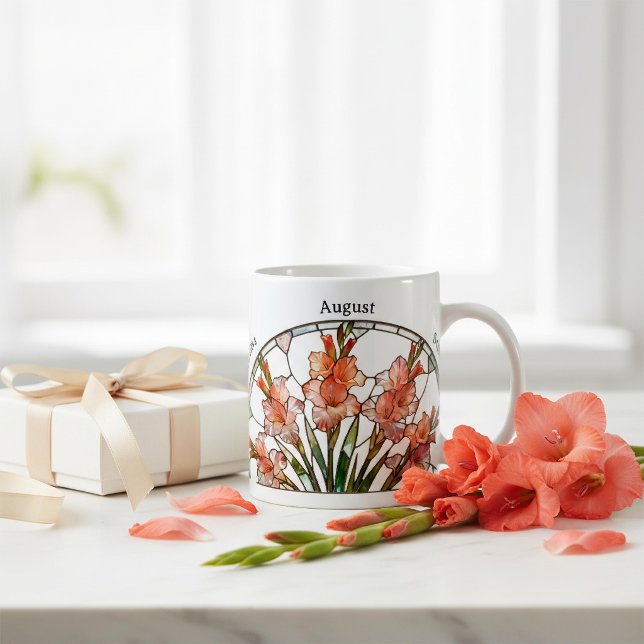 Stained Glass Birth Flower August Gladiolus Name Coffee Mug (Creator Uploaded)