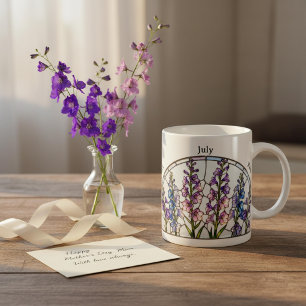 Stained Glass Birth Flower July Larkspur Name Coffee Mug