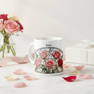 Stained Glass Birth Flower June Rose Personalized Coffee Mug