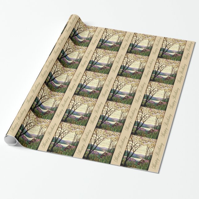Stained Glass Birthday Wrapping Paper (Unrolled)
