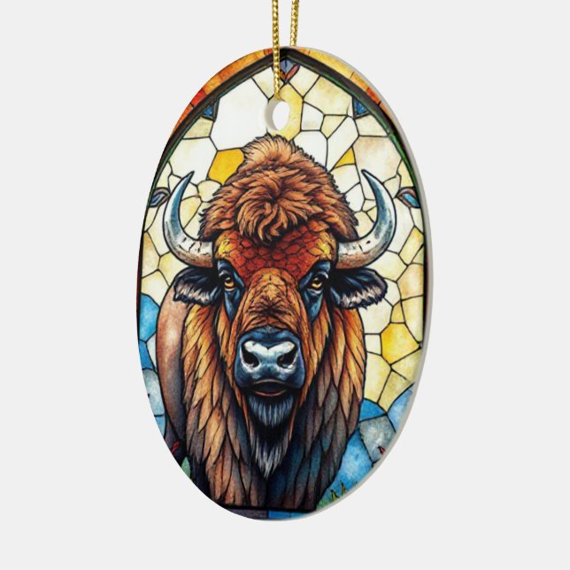 Stained Glass Bison Buffalo Tribal Animal Art Ceramic Ornament (Left)