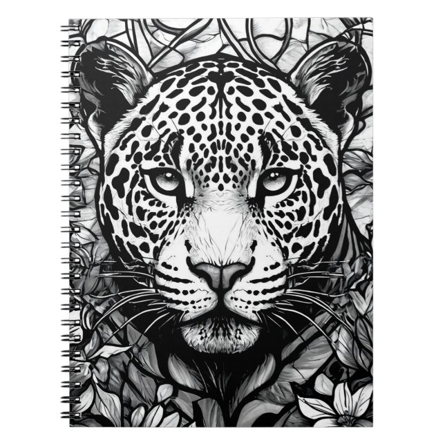 Stained glass Black and white leopard Notebook (Front)