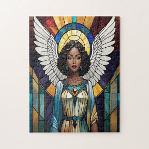 Stained Glass Black Angel Jigsaw Puzzle