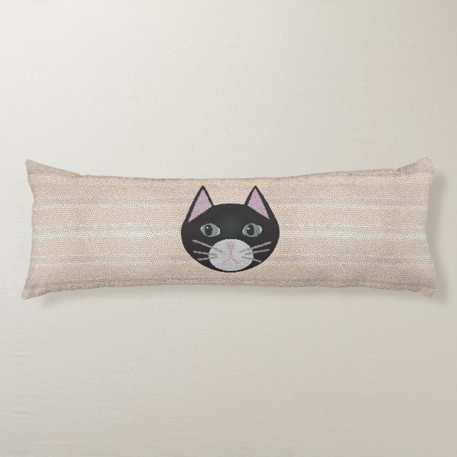 Stained Glass Black Cat, Beige Body Cushion (Front)