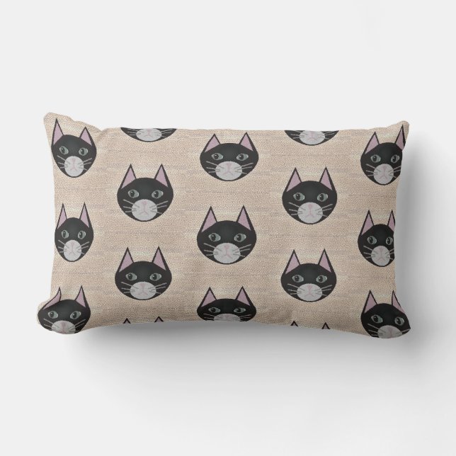 Stained Glass Black Cat, Beige Lumbar Cushion (Front)