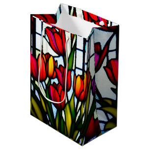 "Stained Glass Blooms: Leadlight Tulips in Color" Medium Gift Bag