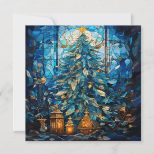 Stained Glass Blue Christmas Card