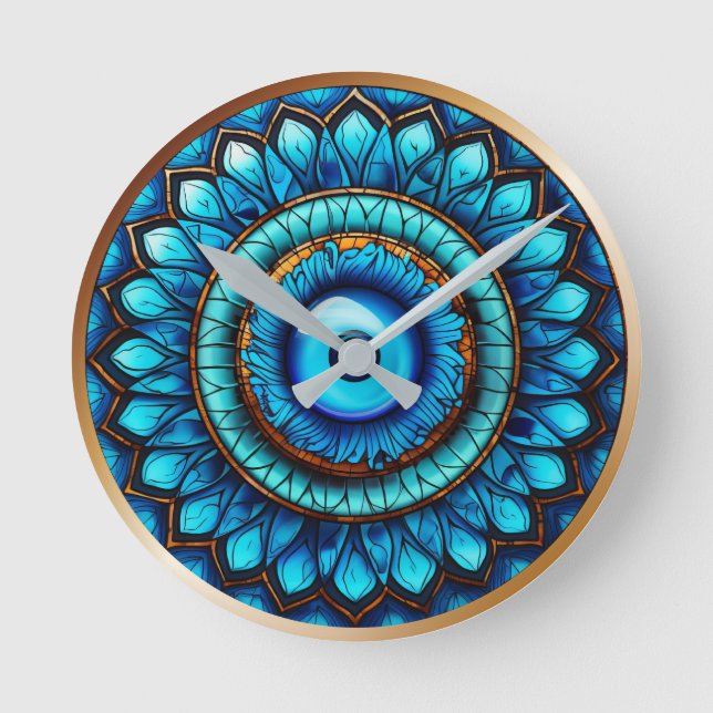 Stained Glass Blue Evil Eye  Round Clock (Front)