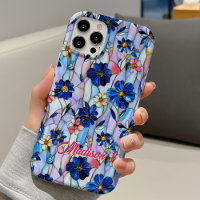 Stained glass blue flowers
