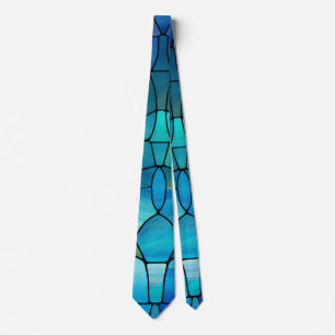 Stained Glass blue Pattern, Vivid Colours, Flashy Tie