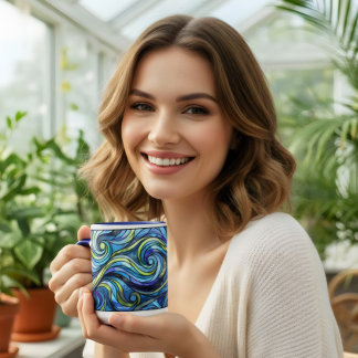 Stained  glass blue waves coffee  mug