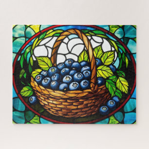 Stained Glass Blueberry Basket Jigsaw Puzzle