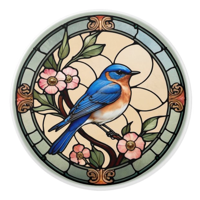 Stained Glass Bluebird Ceramic Knob (Front)