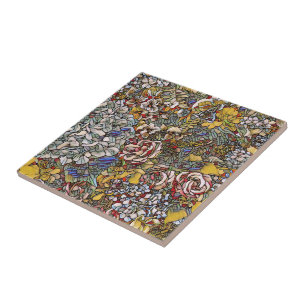 Stained Glass Botanical Floral Ceramic Tile