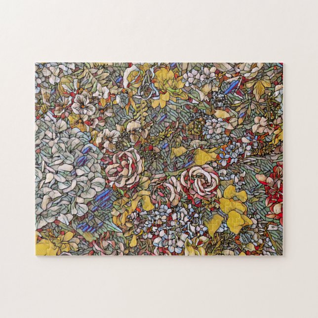 Stained Glass Botanical Floral Jigsaw Puzzle (Horizontal)