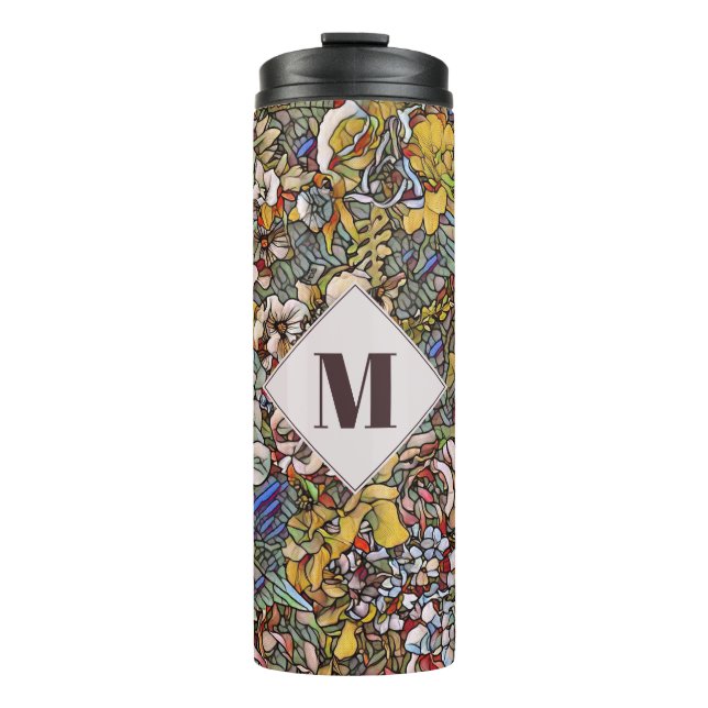 Stained Glass Botanical Floral Monogram Thermal Tumbler (Front)