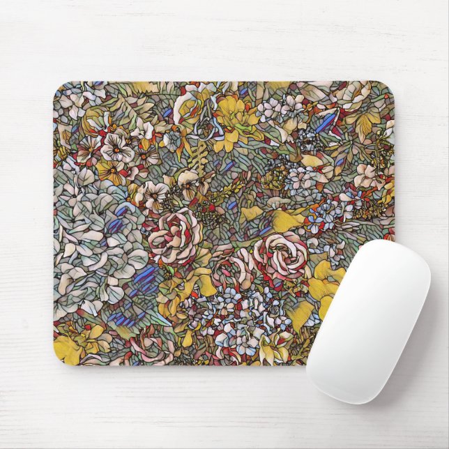 Stained Glass Botanical Floral Mouse Pad (With Mouse)