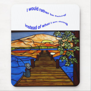 Stained Glass Boy Fishing Mouse Pad