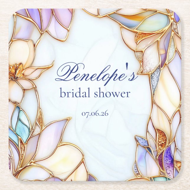 Stained Glass Bridal Shower  Square Paper Coaster (Front)