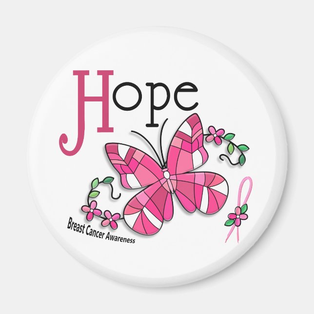 Stained Glass Butterfly 1 Breast Cancer Magnet (Front)