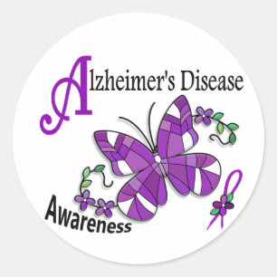 Stained Glass Butterfly 2 Alzheimer's Classic Round Sticker