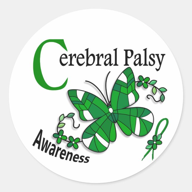Stained Glass Butterfly 2 Cerebral Palsy Classic Round Sticker (Front)