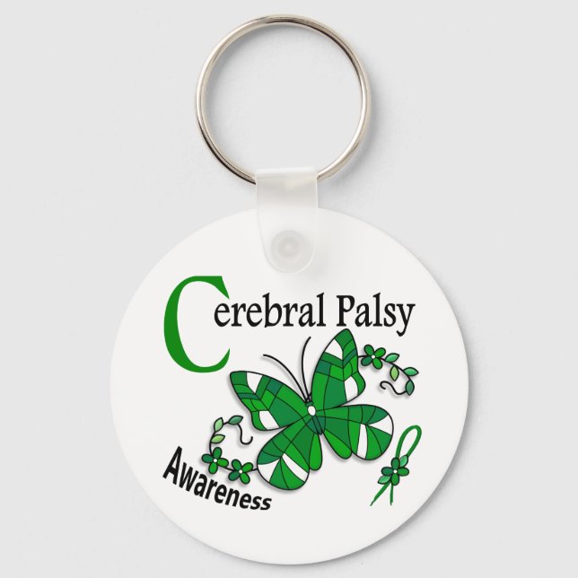 Stained Glass Butterfly 2 Cerebral Palsy Key Ring (Front)