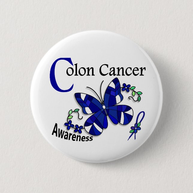 Stained Glass Butterfly 2 Colon Cancer 6 Cm Round Badge (Front)