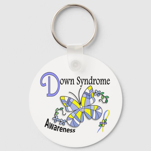 Stained Glass Butterfly 2 Down Syndrome Key Ring (Front)