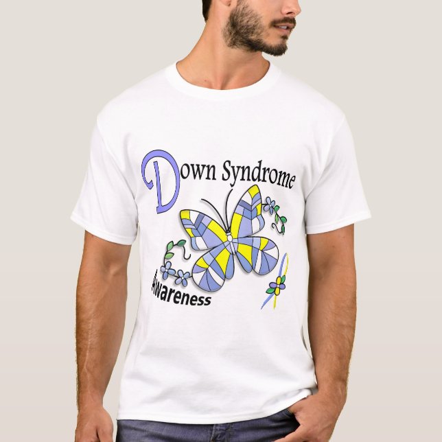 Stained Glass Butterfly 2 Down Syndrome T-Shirt (Front)