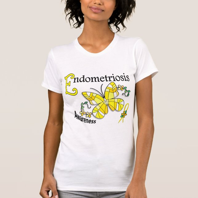 Stained Glass Butterfly 2 Endometriosis T-Shirt (Front)