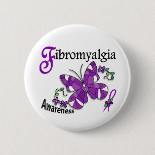 Stained Glass Butterfly 2 Fibromyalgia 6 Cm Round Badge