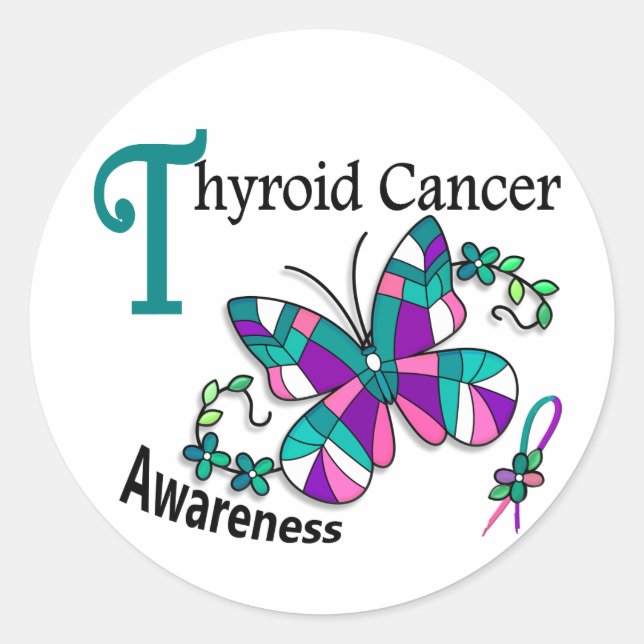 Stained Glass Butterfly 2 Thyroid Cancer Classic Round Sticker (Front)